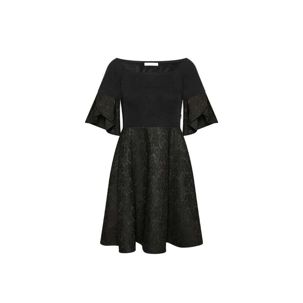 Anne Fontaine EVAELLE DRESS LACE OVER NEOPRENE Fit FLARE Boat Black 40 6…